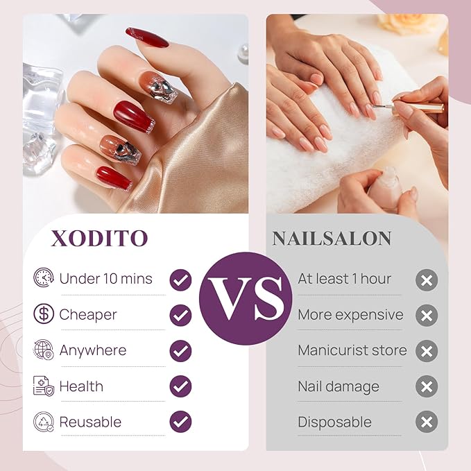 Fake Nails Set Red Medium Square Bling Glossy Rhinestone False Nail Tips, Press On Nails, Artificial Art Nails Finger Manicure for Women and Girls(CDJ0002-S)