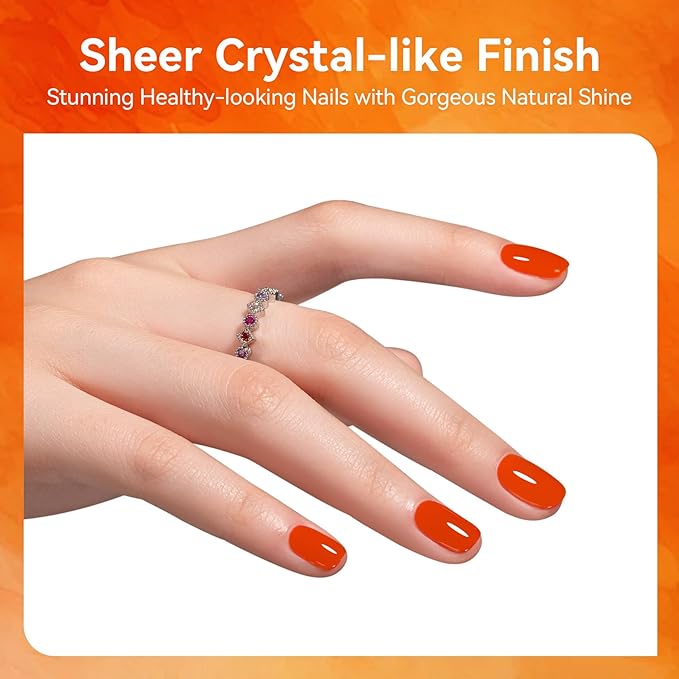 MEGIOR Orange Pumpkin Gel Nail Polish 0.5 Fl Oz Amber Orange Neutral Transparent Colors Soak Off UV LED Lamp Light Cure Gel Polish Kit for Salon and Nail Art Starter Manicure DIY at Home