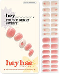 Heyhae Semi Cured Gel Nail Strips | No LED Lamp Needed | Glitter, Pink, Spring | Easy Apply & Remove, Salon Quality |Includes 28 Strips, 1 Prep Pads, Nail File & Wooden stick - Hey, You're Berry Sweet