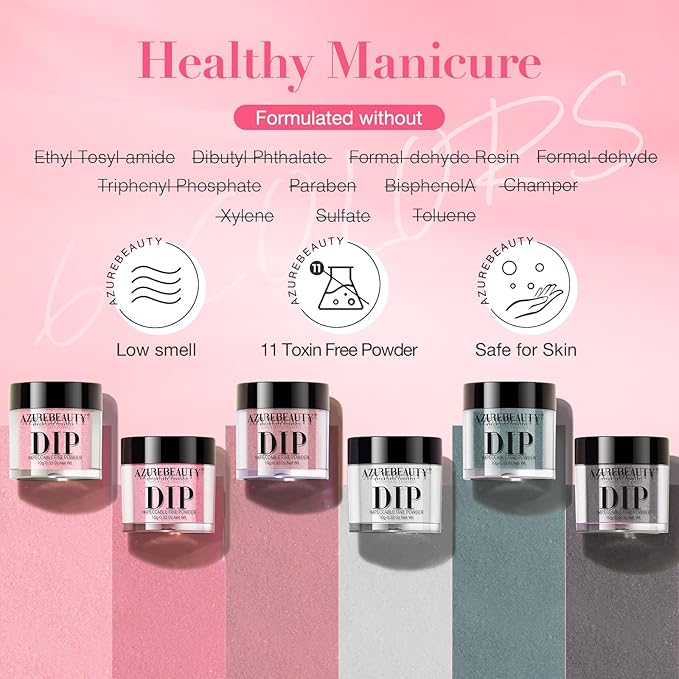 AZUREBEAUTY Dip Powder Nail Set, All Season 6 Colors Nude Pink Gray Dipping Powder Nail Starter Kit French Art Manicure DIY at Home Gifts for Women Girls, No Need Nail Lamp Cured