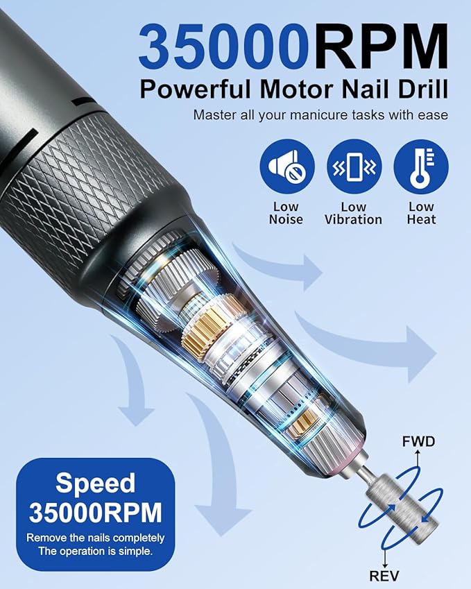 Professional Electric Nail Drill Kit 35000RPM with 14PCS Bits White Portable Rechargeable Cordless File Machine for Acrylic Gel Powder Nails and Manicure Pedicure Toenail Tool Salon Set