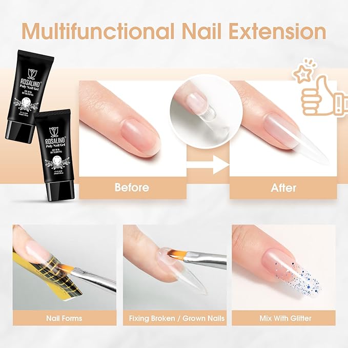 Rosalind White Poly Extension Gel, 2 PCS 30ml White Poly Nail Gel Kit - Nail Builder for Opal Nail Art Decoration, Thickening Gel Tube - Easy DIY Use, Need UV Lamp