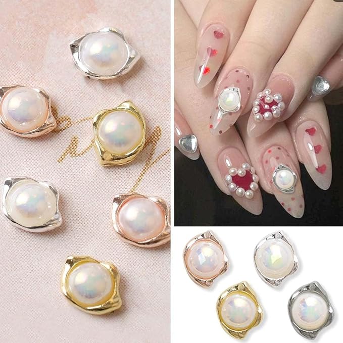 20Pcs Nail Charms Retro Baroque Pearl Nail Charms for Acrylic Nails AB Pearl Beads Metal Nail Jewels 3D Irregular Alloy Nail Pearls Nail Art Charms for Nail Beauty Design Decoration Craft Jewelry DIY