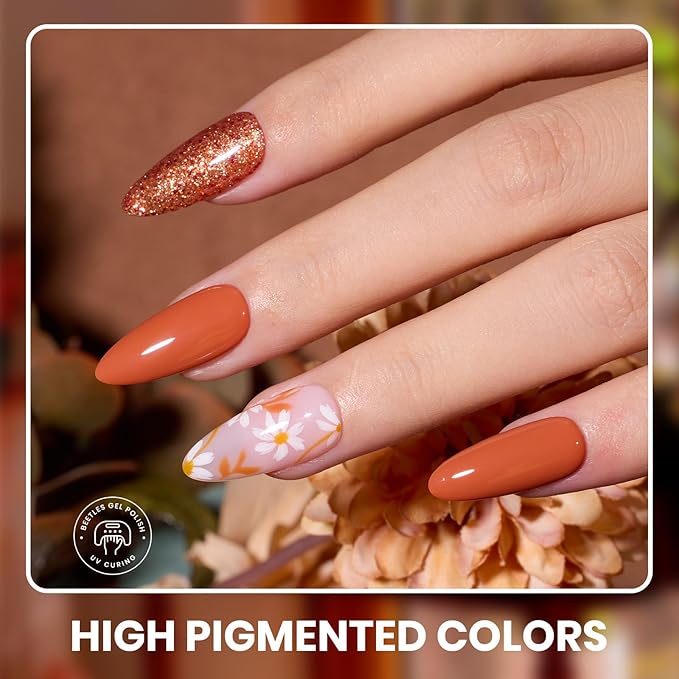 beetles Gel Polish Set - Toy Eden Gel Nail Polish Set 20 Colors Brown Orange Red Purple Glitter Shell Shread Green Nude Blue 24pcs with Base Top Coat UV LED Needed Gifts for Women