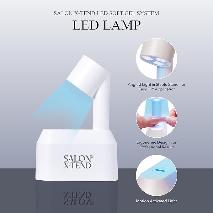 KISS Salon X-tend LED Curing Lamp, Soft Gel DIY Nail Extensions System, For Curing & Pre-Curing, Motion Activated, Compact Ergonomic Design, Angled Light, Stable Stand, Up To 14 Day Wear, 1 Piece