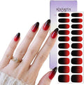 Semi Cured Gel Nail Strips – Real Gel Nail Polish Wraps for Brittle Nails | Long Lasting Easy Peel-Off Removal | Hema-Free | 20-Piece Red Black Ombre Salon Sticker Kit with File & Stick