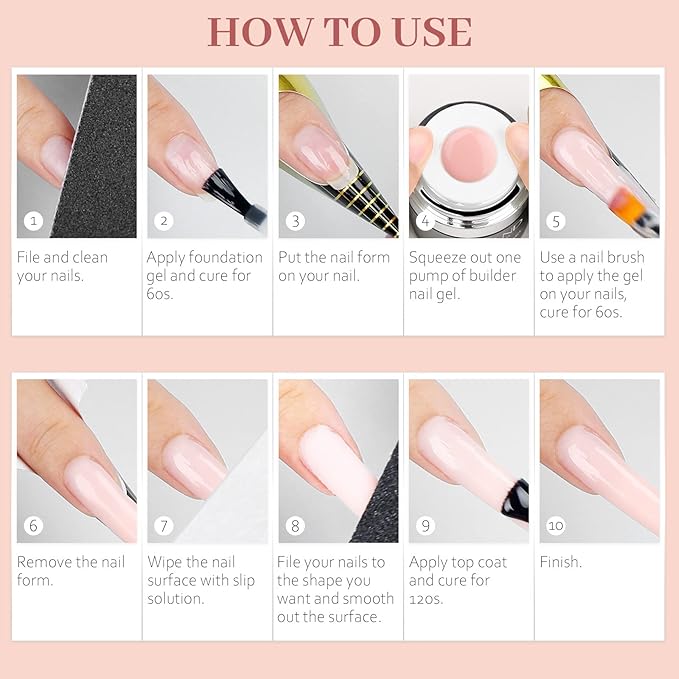 SAVILAND Builder Nail Gel Kit: 30ml Nudes Pink Hard Gel Nail Extension with Air Cushion Design, Base and Strengthener Builder with 100pcs Forms and Acrylic Brushes