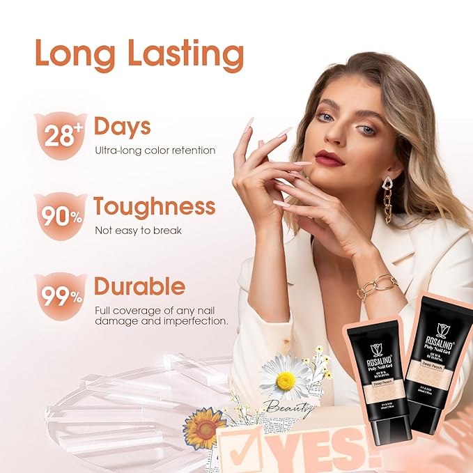 ROSALIND Nude Poly Extension Gel, 60ml Nude Poly Nails Gel for Nail Art Decoration, Hot Builder Color Nail Thickening Extension Easy to DIY Use at Home Need UV Lamp
