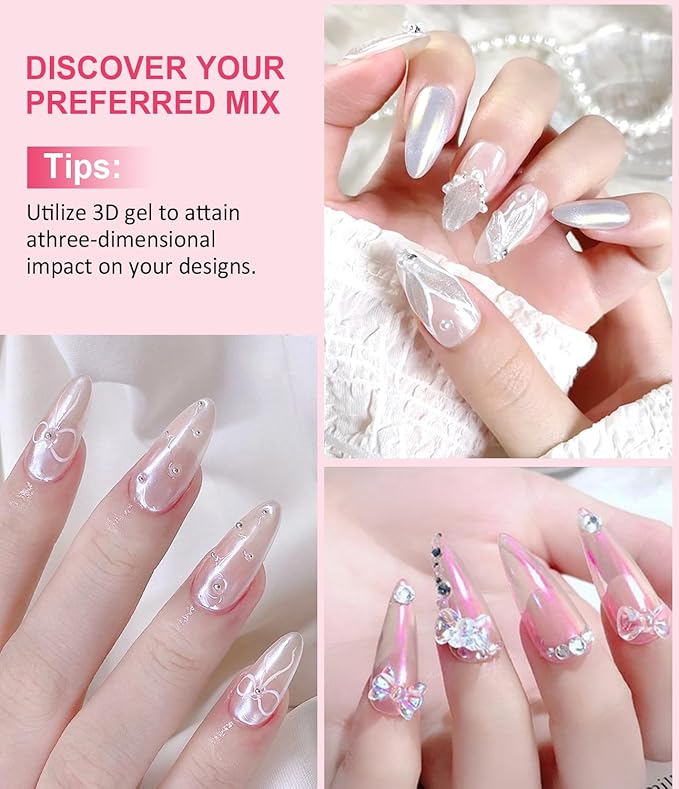 Multifunctional 15g Pearl 3D Sculpting Nail Gel,Easy Operation No Wipe Craving 5D Embossed 3D Nail Gel for Carving,Molding and Painting Nail Art Designs,Rhinestone Glue for Beginners Gems De
