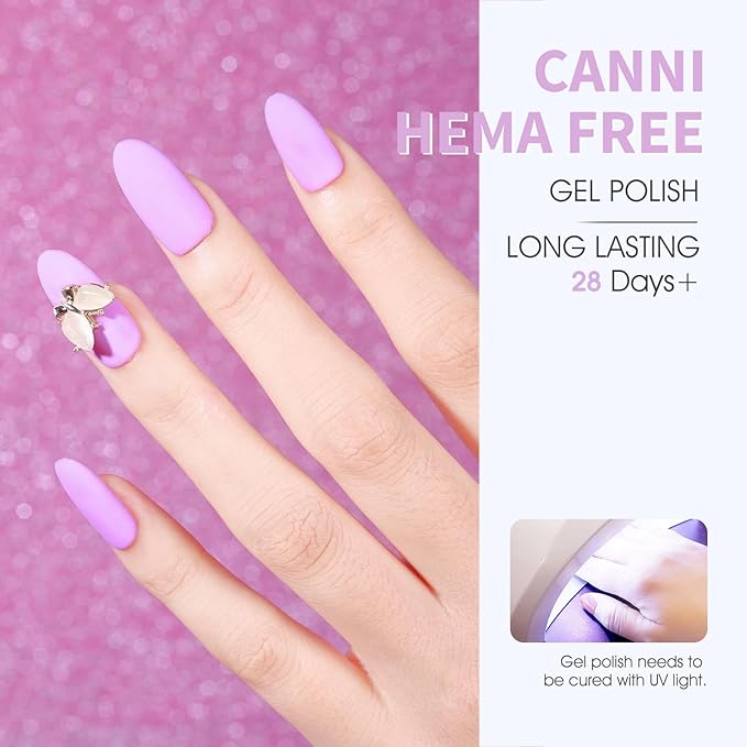 CANNI Light Purple Gel Nail Polish, 1Pcs Purple Gel Polish Color High Gloss Soak Off U V Nail Manicure Salon DIY
