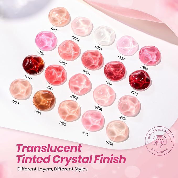 Beetles Soft Tint Jelly Gel Nail Polish Set - 23PCS 20 Colors Jelly Nude Pink Milky White Purple Brown Red Sheer Translucent Base Coat Glossy Matte Top Coat French Nail Art Gift Manicure for Women