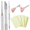 Dual Ended Cuticle Pusher, Stainless Steel Cuticle Remover Tool Pre-treatment Cuticle Scraper with 5 Pcs Sandpaper Sheets for Home Salon Manicure Pedicure Nail Art Dead Skin Removing