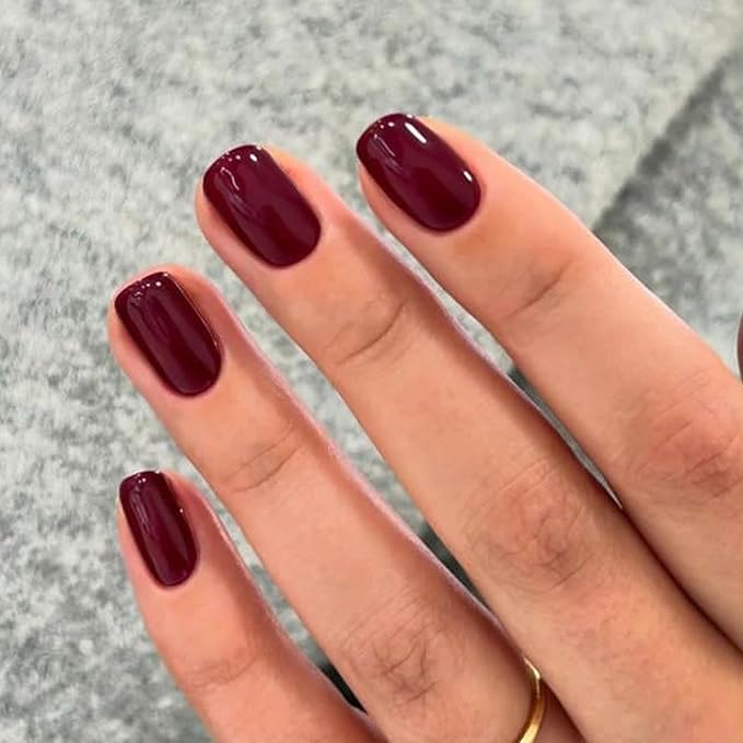 Modelones Extra Short Press on Nails, Dark Red Squoval Fake Nails, Reusable Nail Kit with Nail Glue Adhesive Tabs Mini Nail File, Nails Press Ons 32Pcs 16 Sizes, Spring Women Girl Gift