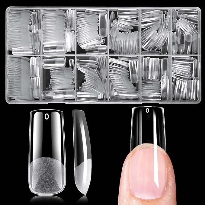 300pc Long Square Nail Tips Square Fake Nails Tips Long Acrylic Nails Tips Clear Press on Nails Soft Gel Nail Tips Full Cover False Nails Artificial Fingernail for Gel Nail Extensions