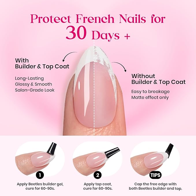 Beetles Press On Nails - Romantic Dream| 3 Colors Short Almond French Tip Press On Nails | 16 Sizes 192 Pcs Natural Salon Quality Spring Gift For Women