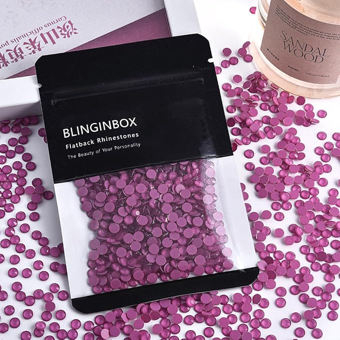 Blinginbox Flatback Rhinestones Round Gems, 1440pcs Luminous Series Glass Stones Neon Gems Non Hotfix Crystal Rhinestones for Nail Charms Crafts Clothes Tumblers,Pearly Purple Neon,SS20.
