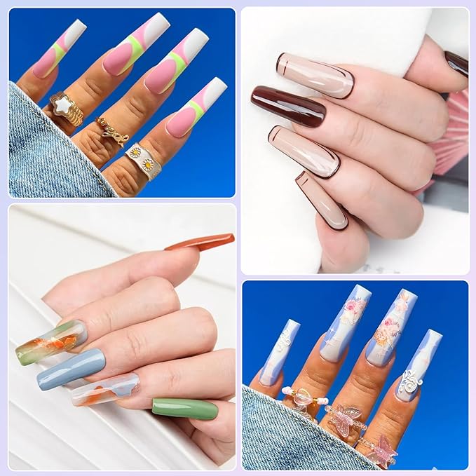 LIONVISON 500PCS No C Curve Nail Tips, Long Square 10 Sizes Half Cover Straight Square French Clear Fake Nail Tips for Acrylic Nails Professional for Nail Art Salon