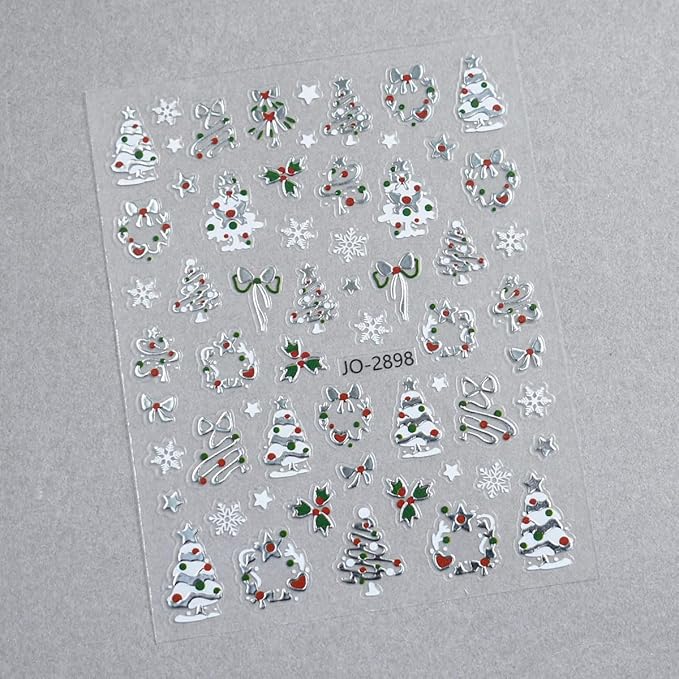 10Sheets Christmas Nail Stickers Embossed Gold Silver Christmas Tree Nail Decals Snowball Bow Elk Nail Supplies