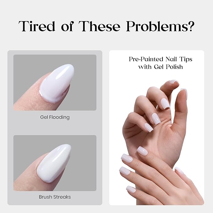 Beetles Natural Milky White Nail Tips | 150PCS, 15 Sizes Short Square Nail Tips | Pre-Colored Full Cover Soft Nail Gel Fake Nails | Salon-Gel Look for DIY Manicure