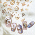 Gold Nail Stickers 5D Embossed Star Moon Nail Supplies 3D Self-Adhesive Totem Nail Decals Sun Flame Nails Designs Snake Nails Decoration Accessories for Women Girls DIY Manicure 1 Sheet