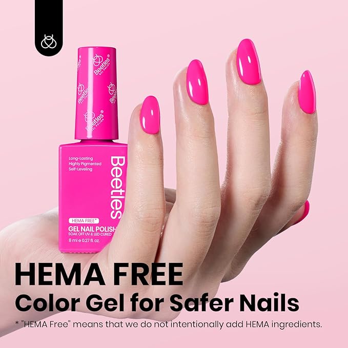 Beetles Pink Gel Nail Polish - Neon Whispers Hot Pink Gel Polish Hema Free, 8ML/0.27Fl Oz Soak Off UV LED Lamp Nail Art, Long-Lasting Manicure Salon DIY Home Spring Nails - Gifts for Her