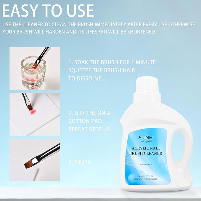 AIJIMEI Acrylic Nail Brush Cleaner 17FL.OZ 500ml Acrylic Brush Cleaner Restorer Liquid Solution for Acrylic Paint Brush Cleaner Nails Acrylic Powder Painting Acrylic Gel Nail Brush Cleaner