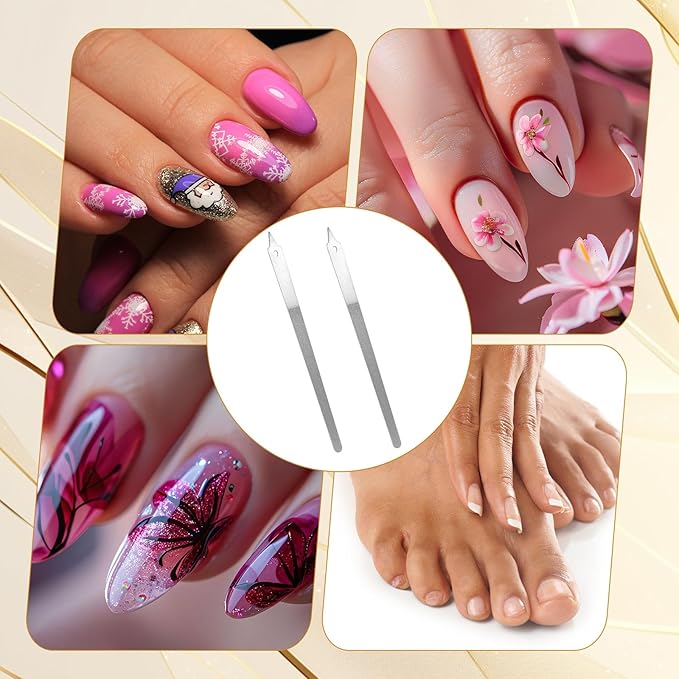 2pcs Diamond Dust Double Sided Deb Nail Files, Stainless Steel Toe Nail Files with Sharp Pointed Tip Metal Professional Manicure Pedicure Tools for Fingernail & Toenail