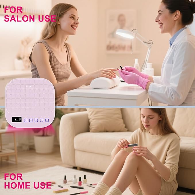 MEKK Cordless UV LED Nail Lamp,54W UV Light for Gel Nails with Hand-Friendly Red Light,Auto Sensor Professional Flash Cure Lamp with Rotatable LCD Display for Salon and Home,Checkered Design-Pink