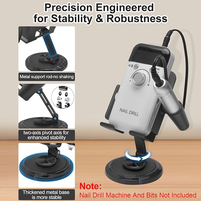 Diesisa Nail Drill Machine Holder - Nail Drill Holder Stand - 360° Rotatable - with Pen Holder - Portable Nail Desk Organizer - Professional Manicure Tool Organizer for Nail Techs Salon & Home Use