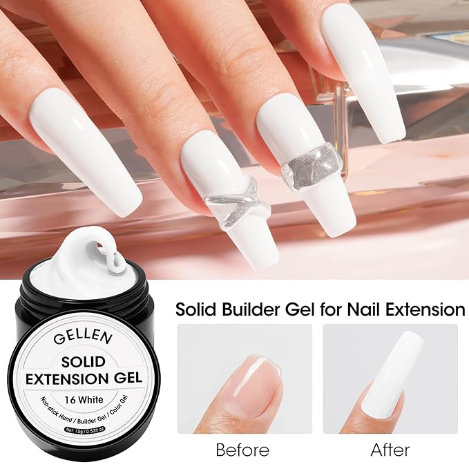 Gellen White Solid Builder Gel for Nails, White 3D Sculpting Gel for Nails, Non Sticky to Hand 3D GelNail Sculpting Molding for Carving Patterns Decoration Nail Extension