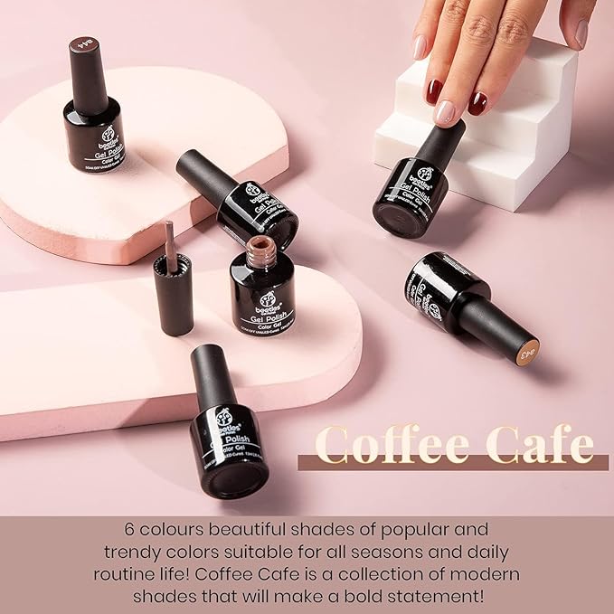 Beetles Neutral Gel Polish Set - Nude Pink Brown Neutral White Colors 6 Colors Gel Nail Polish Set for Nail Art Manicure Soak Off Uv LED Nail Lamp Needed Gifts for Women Coffee Time