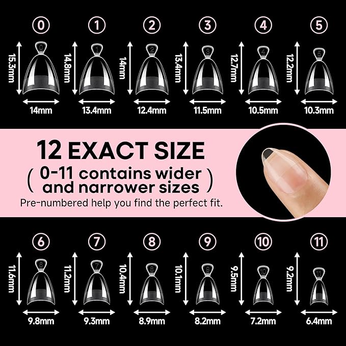 UNA GELLA Almond Shape Nail Tips Short: 504pcs Half Cover Almond Gel Nails Tips Matte Clear Fake Nails Self-handle for Nail Extension DIY Nail Salon for Her, 12Sizes