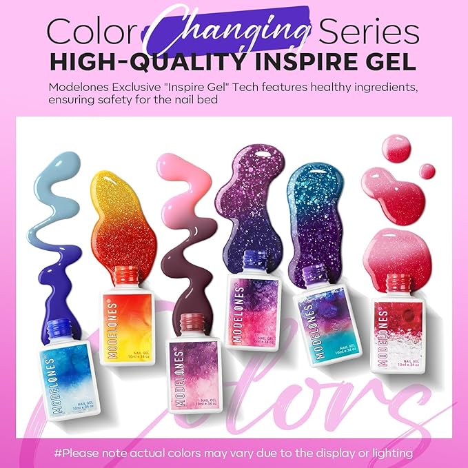 modelones Gel Nail Polish Set, 6 Colors Color Changing Valentine's Day Red Blue Purple Pink Neon Mood Temperature Change Gel Polish Set Soak Off DIY Home Nail Art Gift