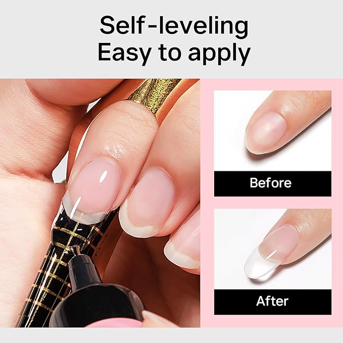 MIZHSE 8 in 1 Builder Gel for Nails, 2Pcs Clear Hard Builder Gel for Nails Strengthen Thickening Tip Design Rhinestone Nail Glue U V LED Extension Gels Kit for Nail Art Design