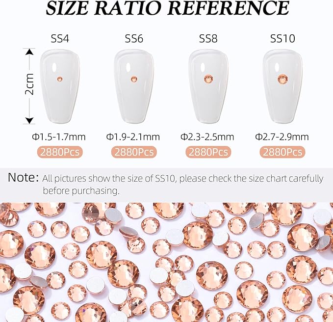 Champagne Flatback Rhinestones, Glass Rhinestones for Nail Art and Craft, Glue Fix, Loose Crystal Gemstones(Champagne, SS4, 2880pcs, 1.5-1.7mm)