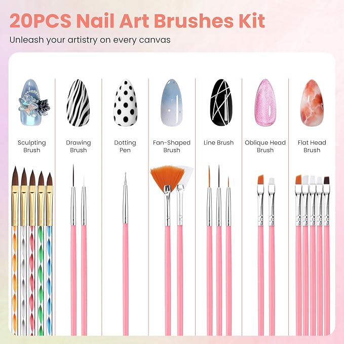 Nail Kit for Beginners with Everything: Practice Hand Acrylic Nail Kits Professional U/V Lamp Powder Drill Liquid Starter Set with Gel Polish in Cosmetic Gift Bag for Women Salon Home(Holo Pink)