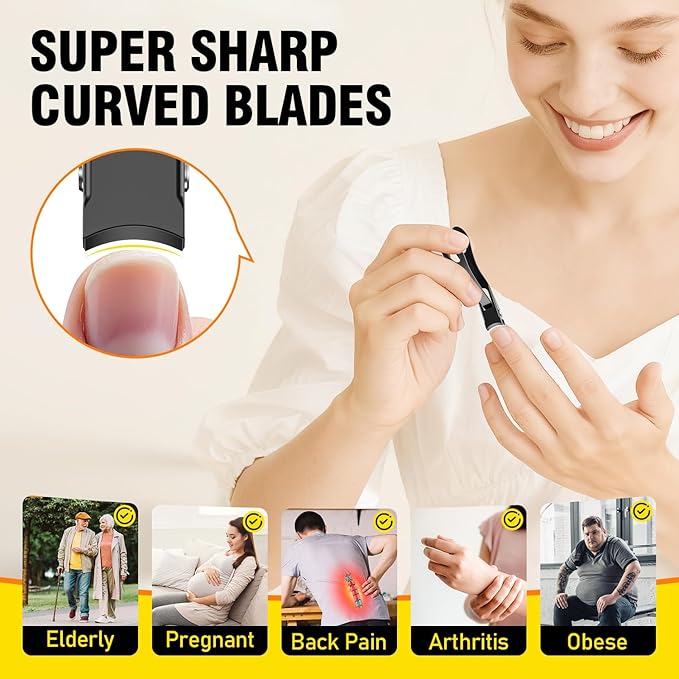 Toenail Clippers for Seniors, Angled Head Toe Nail Clippers for Thick Toenails, Wide Jaw Clippers, Ergonomic Anti-Splash Cutter, Upgraded Long Handled Toenail Clippers