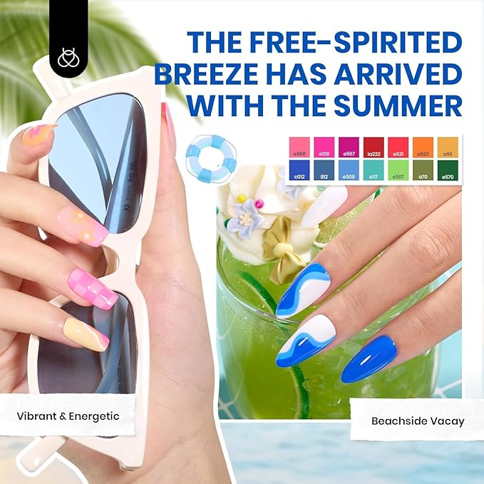 Beetles Gel Nail Polish Set, 70 PCS 60 Colors Red Green Pink Brown Blue Nude Glitter Gel Nail Polish Kit with Base Top Coat for Beginners UV LED Needed DIY Salon Gifts for Women