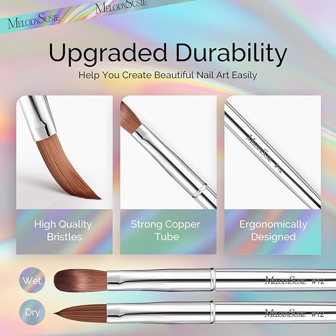 MelodySusie 4-Piece Acrylic Nail Brush Set - Sizes 8/12/14/16 for Acrylic Application, Powder Extension & 3D Nail Carving