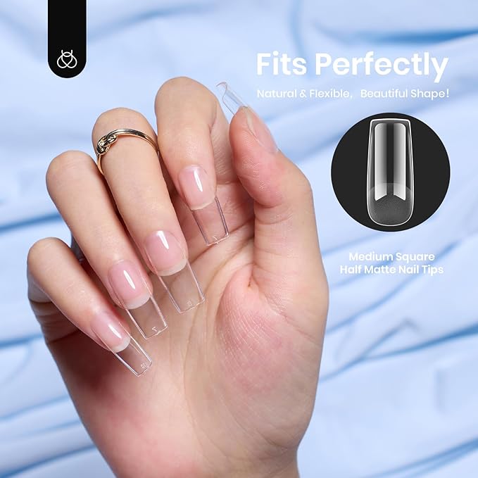 Beetles Gel Nail Tips Easy Medium Square Nail Extension 504Pcs Pre shaped Half Matte Nail Tips Press on Gelly Tips Full Cover False Nails Soak off Acrylic Nails Easy DIY Salon Gifts for Women
