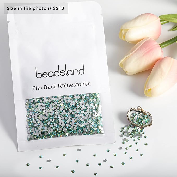 Beadsland 2880pcs Flat Back Crystal Rhinestones Round Gems for Nail Art and Craft Glue Fix,Peridot AB,SS10,2.7-2.9mm