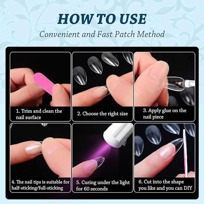 Lsnisni Short Almond Nail Tips, 576PC Gel Acrylic Nail Tips, Clear Nail Tips, Nail Supplies Suitable for Women or Girls to DIY Nails 12 Sizes For Your Choice!