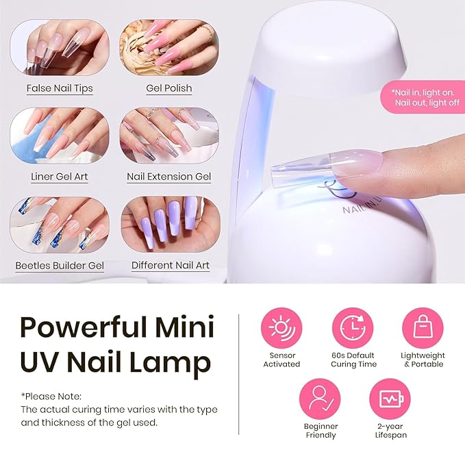 Beetles Tipex Nail Tips Kit Long Square, 224Pcs 16 Sizes,Pre-building Pre-Etched Strong Thicker Acrylic Tips with Mini U V Lamp Tipex Nail Glue