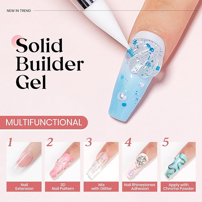 MIZHSE Solid Builder Gel for Nails and 5D Nail Gel Kit, Clear Sculpting Carving Building Modeling 3D Nail with Portable Nail Lamp Soak Off U V LED Nail Art Manicure Home