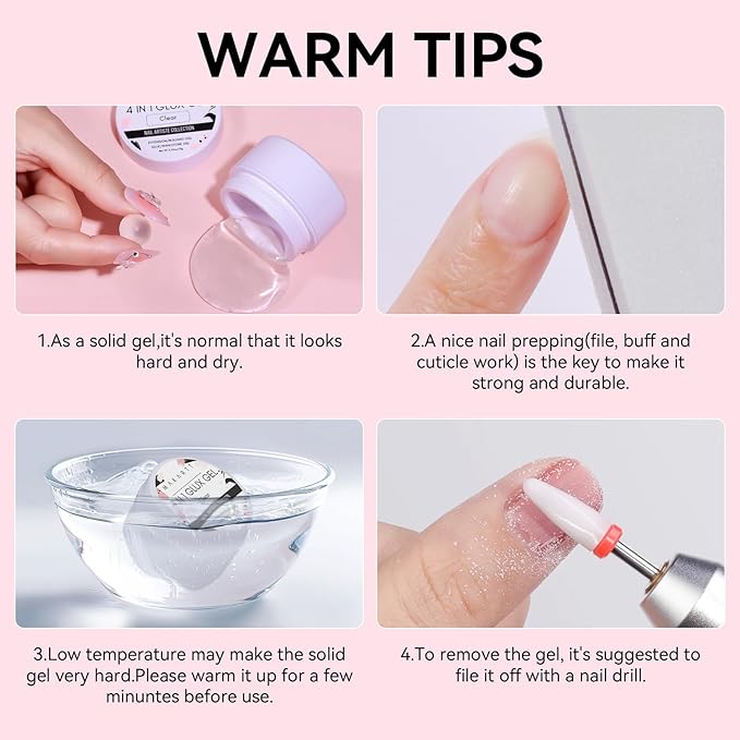 Makartt 3D Gel Nail Art: 4-in-1 Clear & White Solid Gel Builder Non-sticky for Extension 3D Sculpting Nail, UV Glue for Acrylic Nails, Rhinestones & Sculpture Hard Gels for Nails UV/LED Lamp Required