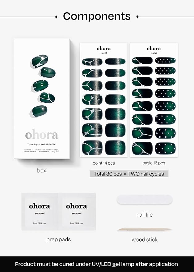 ohora Semi Cured Gel Nail Strips (N Neon Blink) - Works with Any Lamps, Salon-Quality, Long Lasting, Easy to Apply & Remove - Includes 2 Prep Pads, Nail File & Wooden Stick