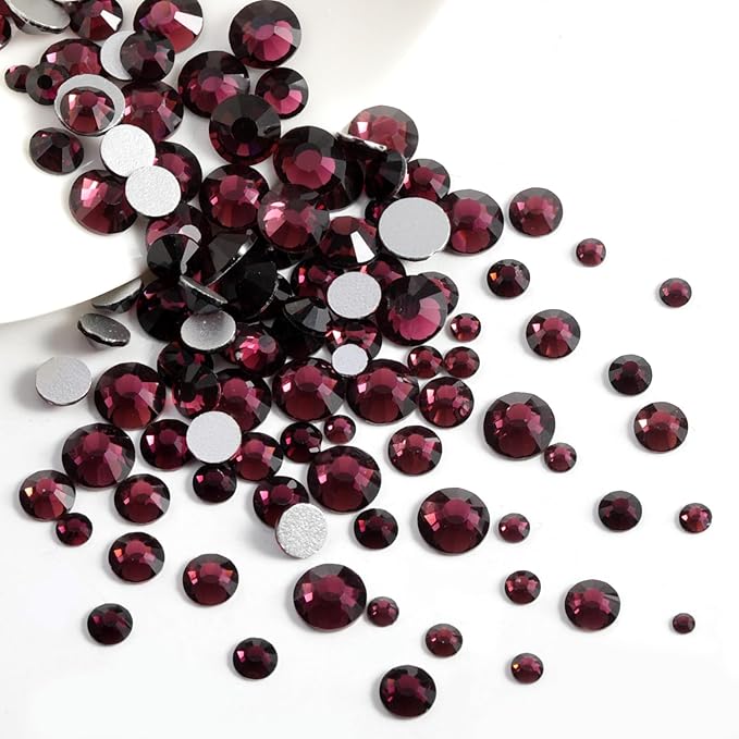 Beadsland Rhinestones for Makeup,8 Sizes 2500pcs Burgundy Flatback Rhinestones Face Gems for Nails Crafts with Tweezers and Wax Pencil,Amethyst,SS4-SS30