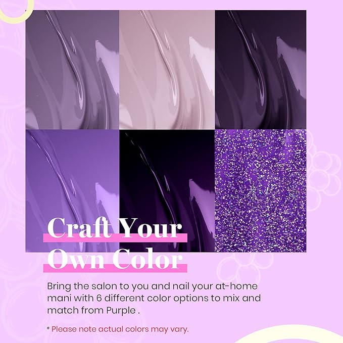Beetles Purple Gel Polish - Grape Vine 6 Colors Purple Lavender Dark Lilac Glitter Pink Nail Polish Soak Off Uv LED Gel Nail Kit Salon Diy Nail Art Manicure Home Valentines Spring Gifts for Women