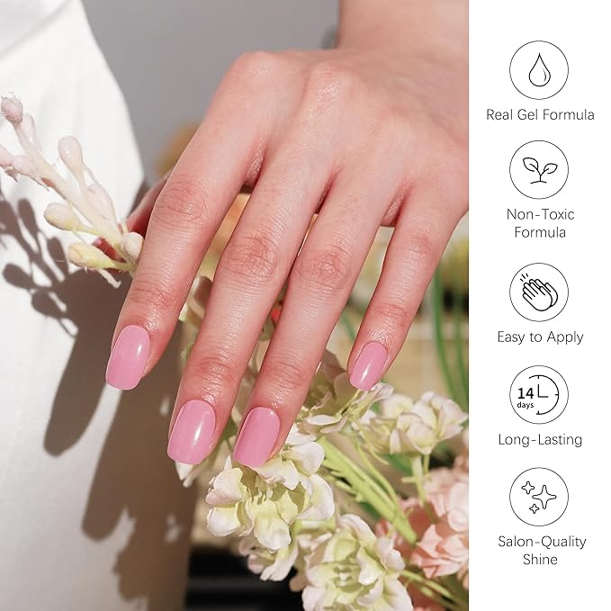 DANNI & TONI Semi Cured Gel Nail Strips Soft Light Pink Gel Nail Wraps 28 Stickers | Rose Reverie