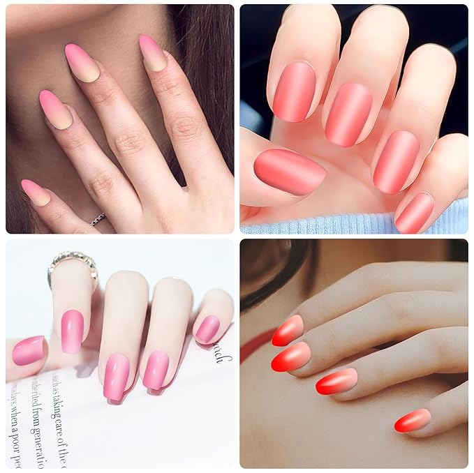 WOKOTO 12 Sheets Red Pink Gradient Nail Stickers Full Nail Wraps For Women, Solid Ombre Design Nail Gel Stickers For Nails Polish Strips With Nail File Kit, Gel Nail Strips Press On Nails Polish Wraps